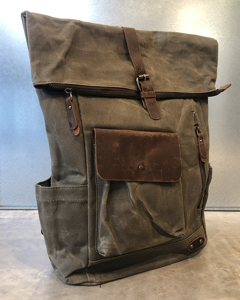 Backpack Waxed Canvas:leather Asy Army Green 01