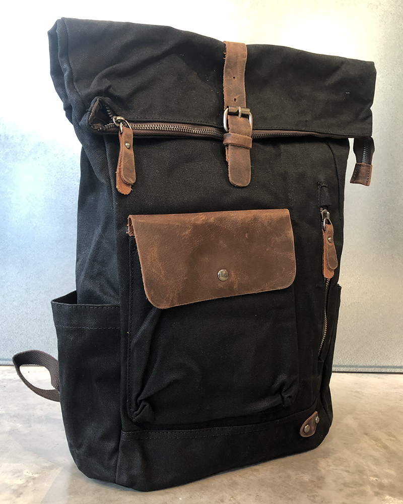 Backpack waxed canvas:leather Asy Black-04