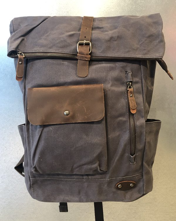 Backpack Waxed Canvas:leather Asy Grey 01
