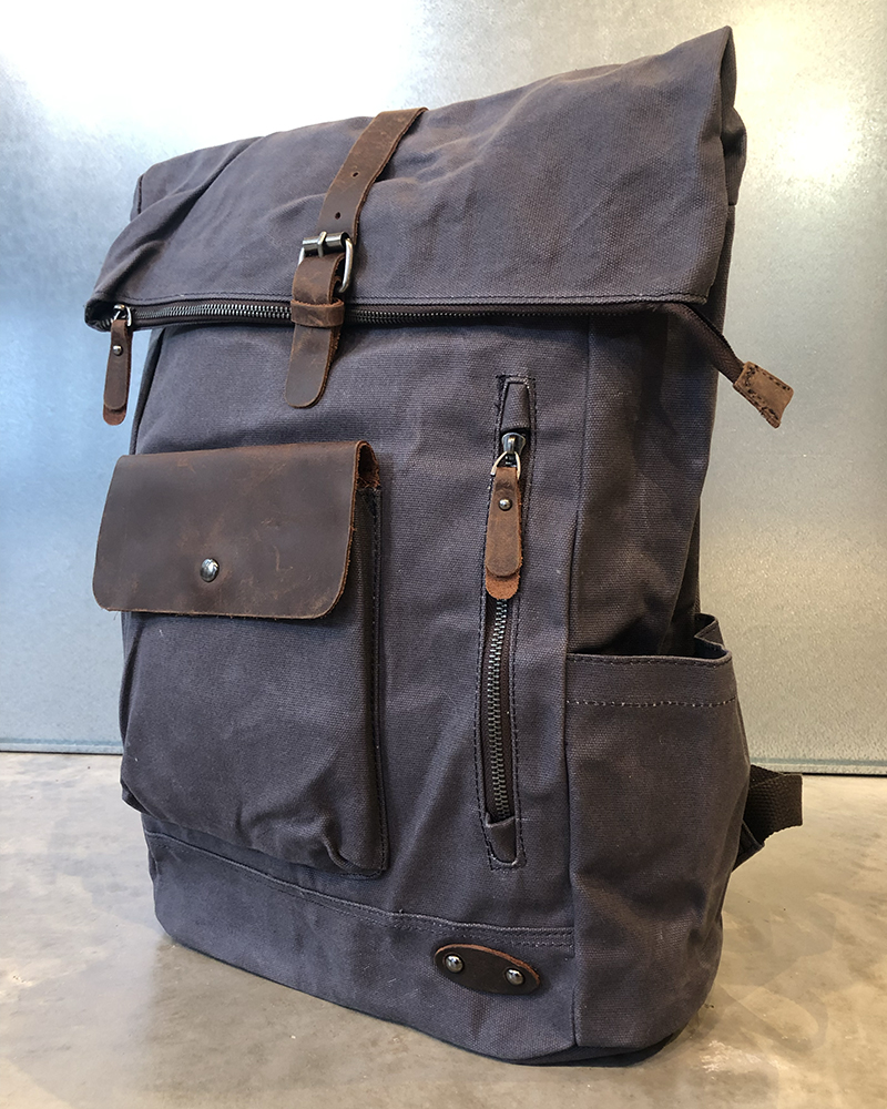 Backpack waxed canvas:leather Asy Grey-02