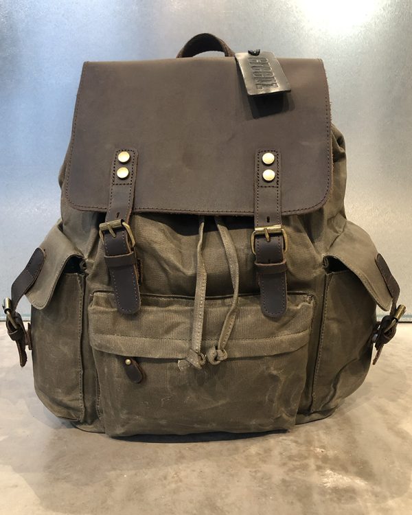 Backpack Waxed Canvas:leather Bb Army Green 02