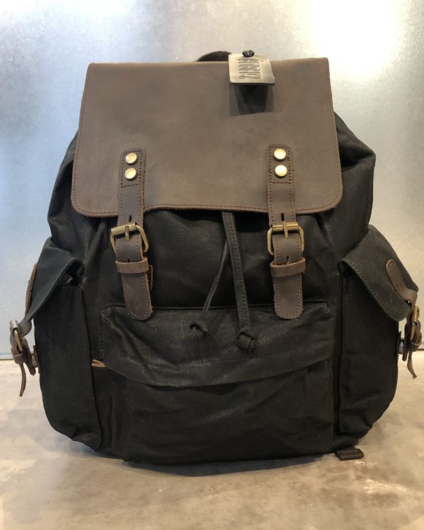 Backpack Waxed Canvas:leather Bb Black 01