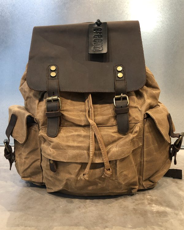 Backpack Waxed Canvas:leather Bb Khaki 01