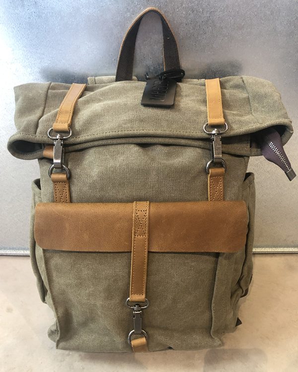 Creepz Backpack Metal Clip Canvas Leather Army Green 01