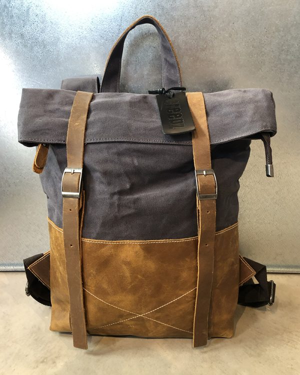 Creepz Backpack Waxed Canvas Leather Cross Blue 01
