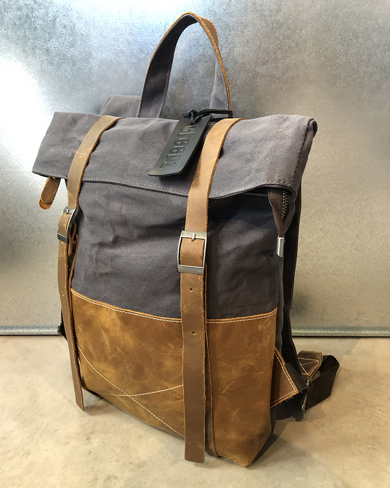Creepz Backpack Waxed Canvas Leather Cross Blue 02