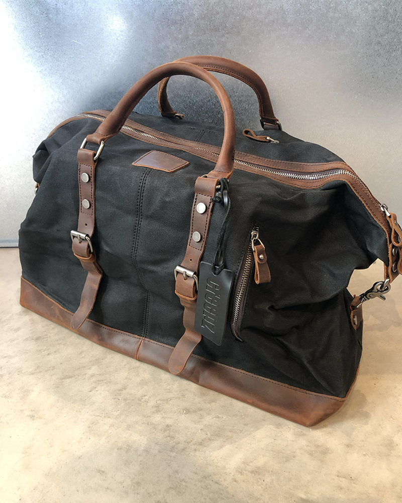 Creepz Travelbag Waxed Canvas Leather Black 03