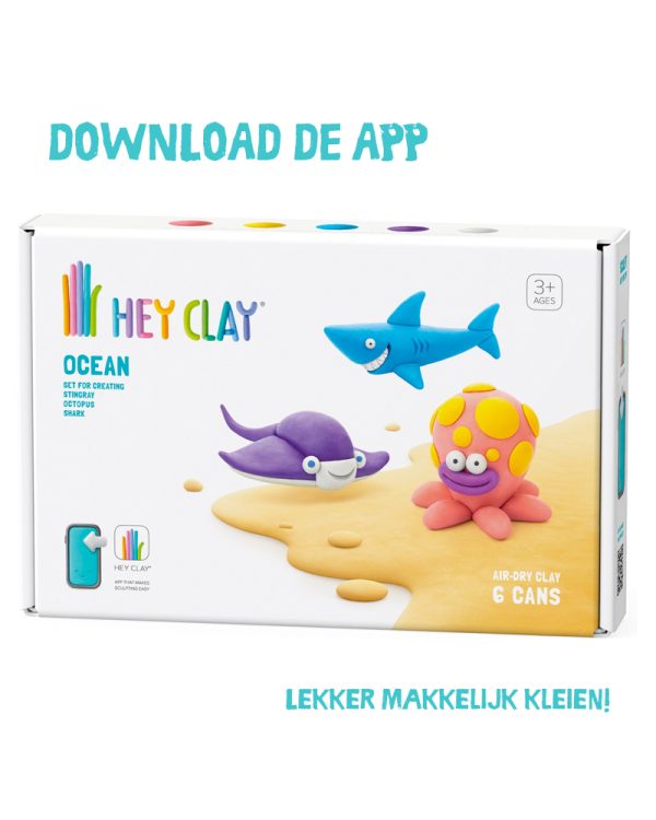 Hey Clay 6 Potjes Speelklei Ocean Shark, Octopus, Stingray 01