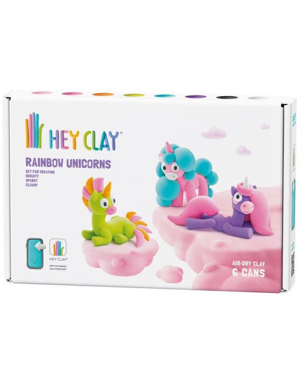 Hey clay 6 potjes speelklei rainbow unicorns 01
